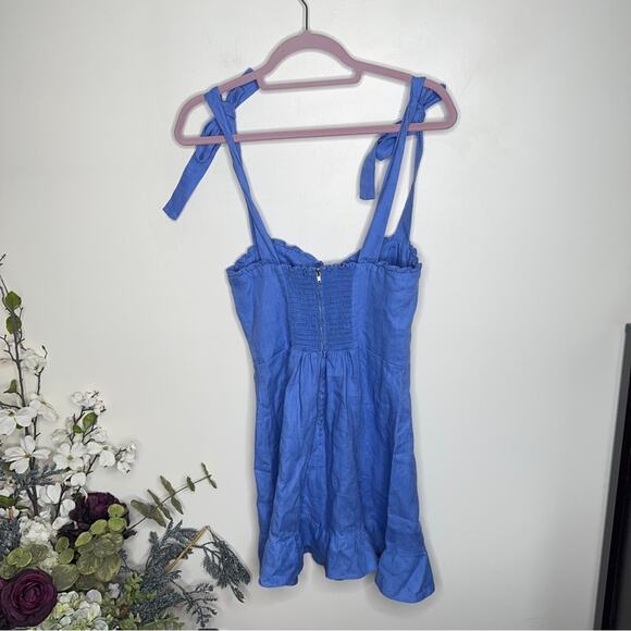 REFORMATION Desiree Linen Dress Dusk Blue {3L12} - Picture 4 of 6